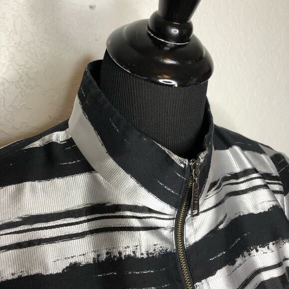 Misook black silver metallic abstract stripe full zip jacket size Large - Picture 7 of 14